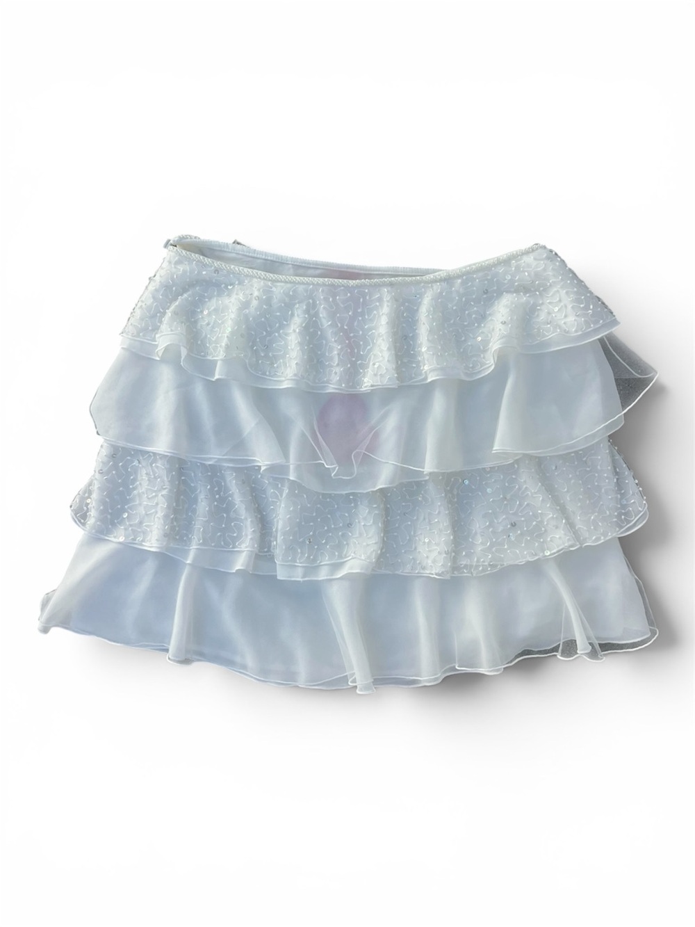 NWT Dyspnea Petalè White Hand Beaded Sequin Tiered Ruffle Mini Skirt - Picture 4 of 7